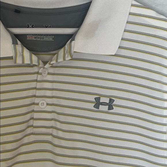 Men's Under Armour Loose Heat Gear Sz XL Polo Shirt Short Sleeve Striped - Picture 4 of 14